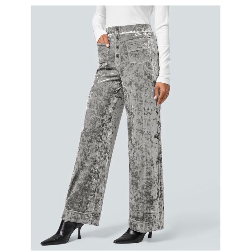 Halara stretch flex grey velvet high waisted jean/denim flare jegging legging